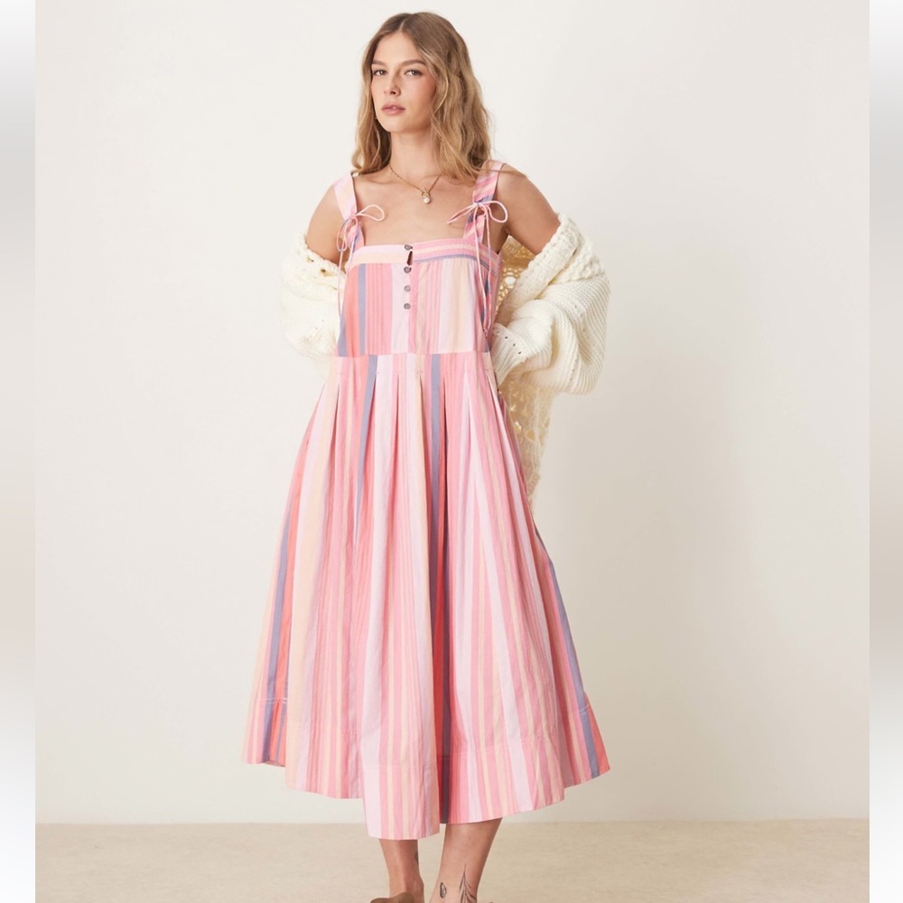 Free People primavera striped drop waist sun dress in pink